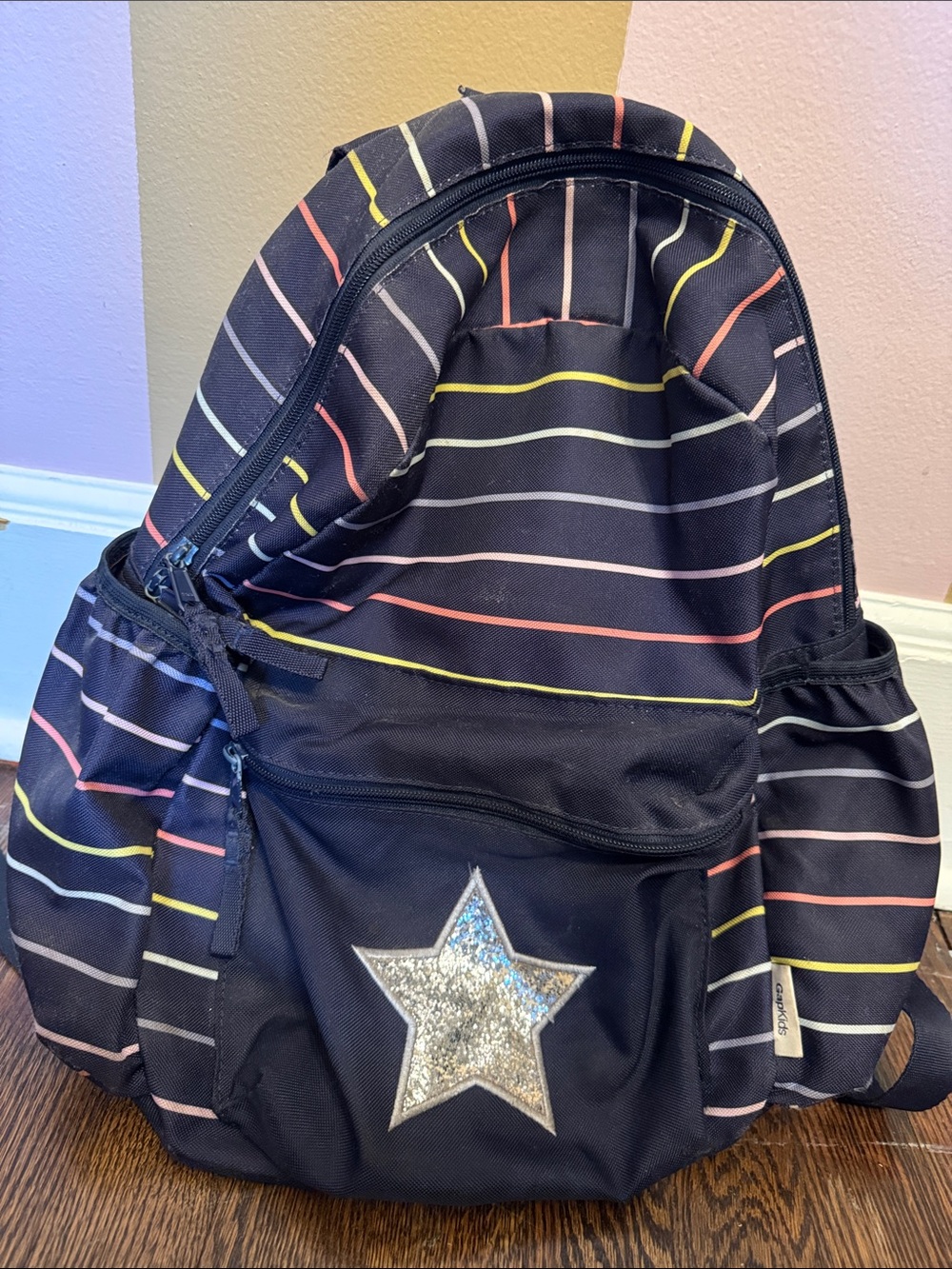 Gap Kids Glitter Star Backpack with Colorful Stripes